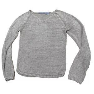 LUCIA BURNS Womens L Vintage 90s Minimalism Sheer Tan Boho Western V Knit Top